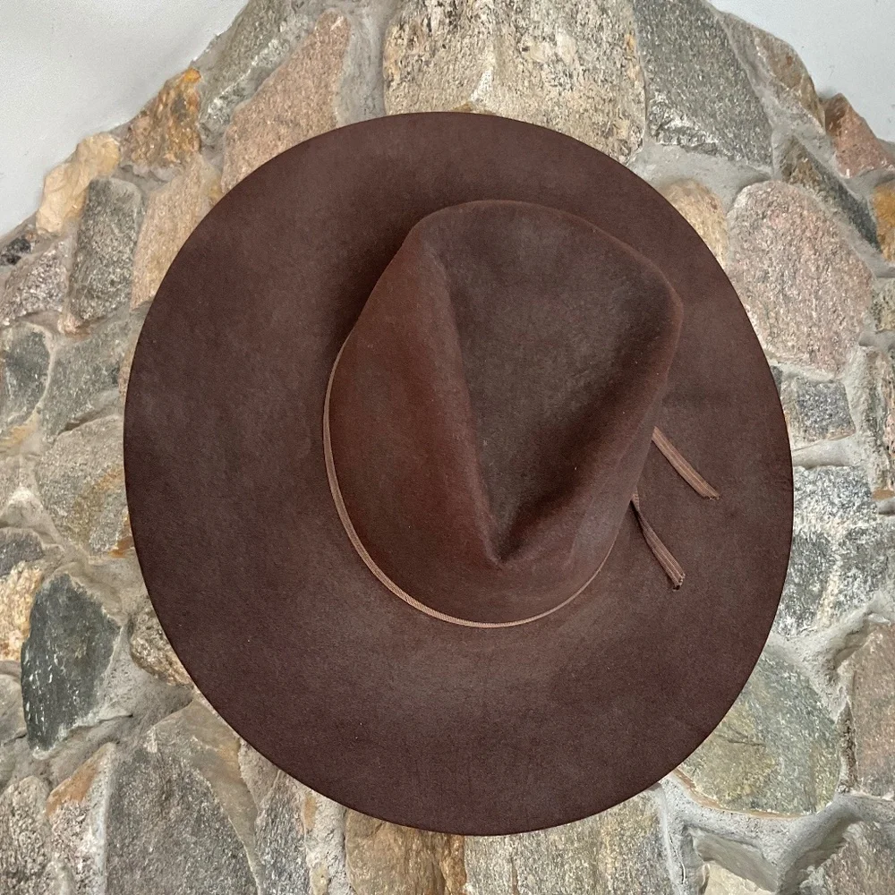 Brown Wide Brim Wool Fedora Hat - Unbranded